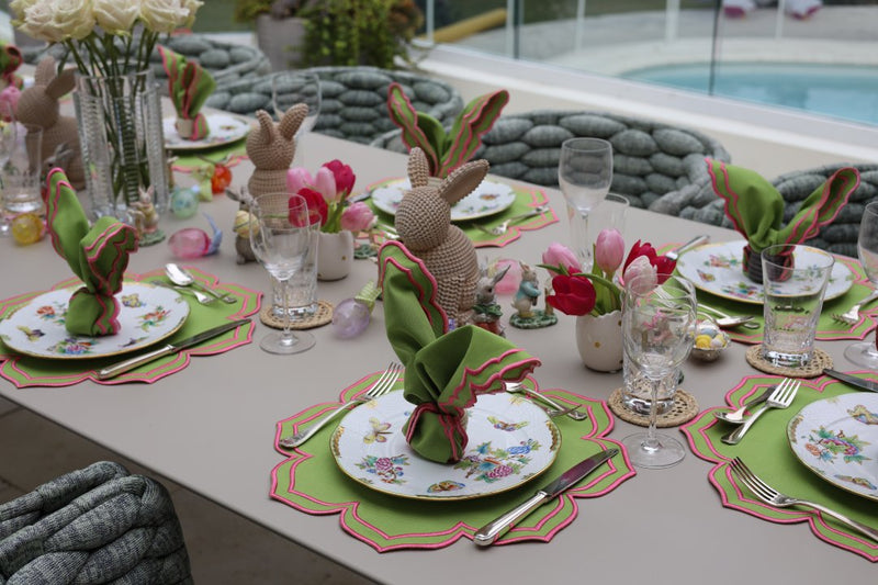 Dalia Placemats Pink/Green Combo: 4 Napkins + 4 Placemats