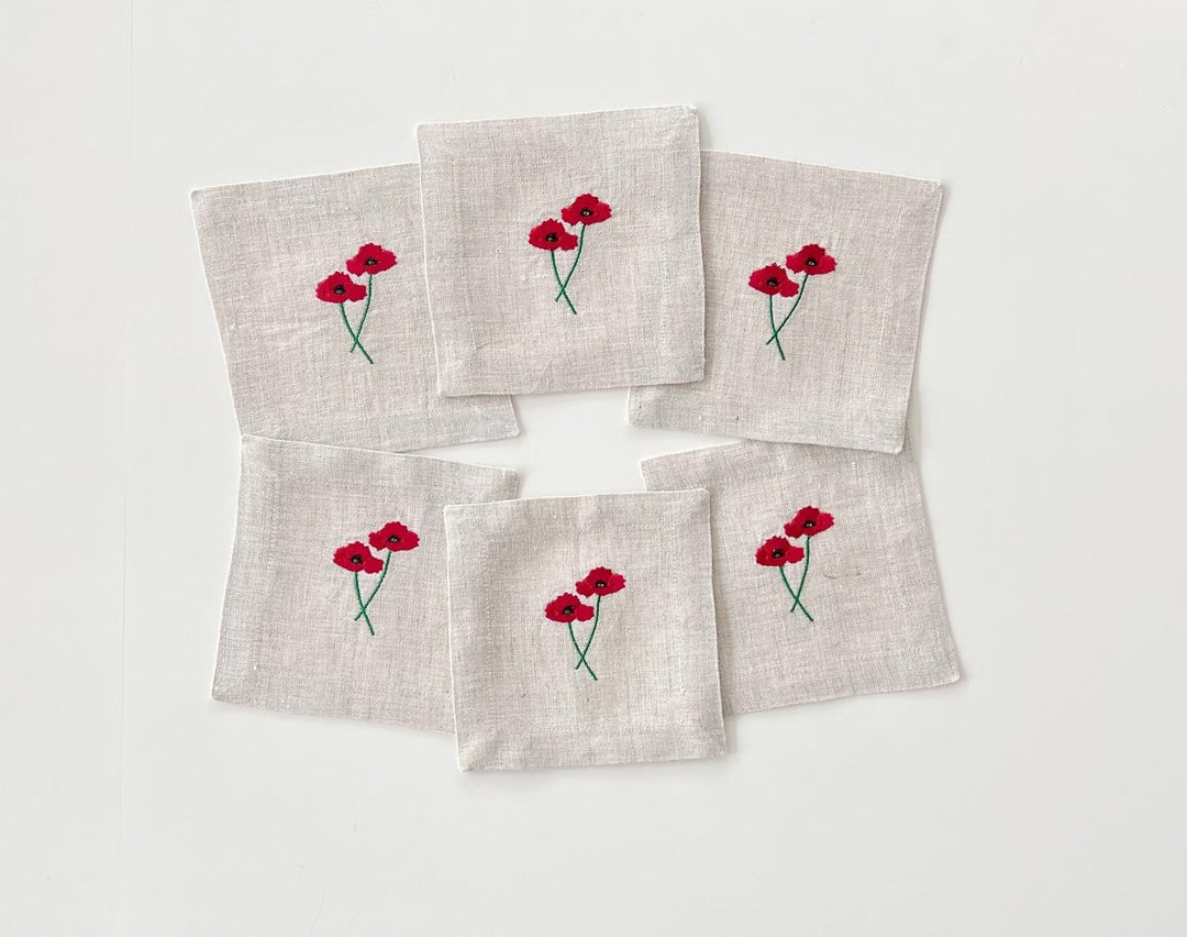 Poppy Flower Cocktail Napkins (Set of 6)