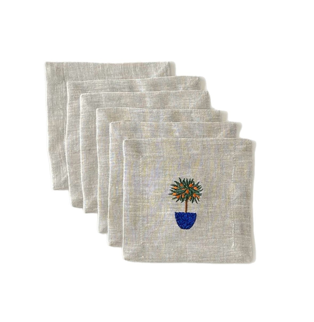🍊 Orange Tree Cocktail Napkins (Set of 6)