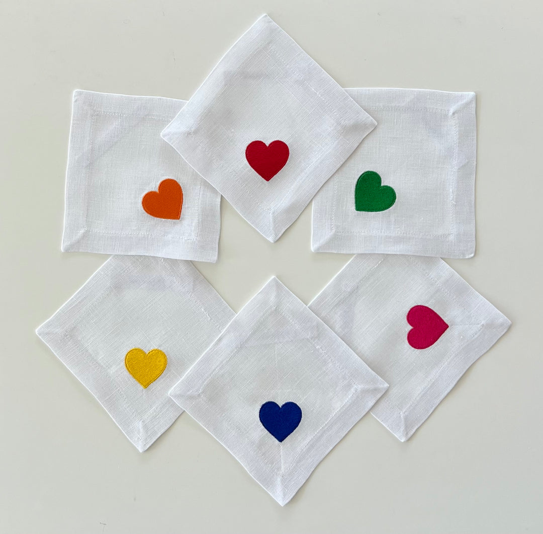 🌈 Rainbow Hearts Cocktail Napkins (Set of 6)