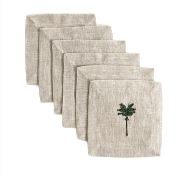 🌴 Green Palm Cocktail Napkins (Set of 6)