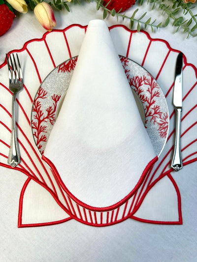 Concha Placemats Ivory w/ Red Trim (Set of 4)
