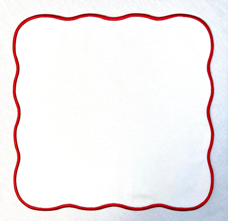 Concha Napkins Ivory w/ Red Trim Combo: 4 Placemats + 4 Napkins