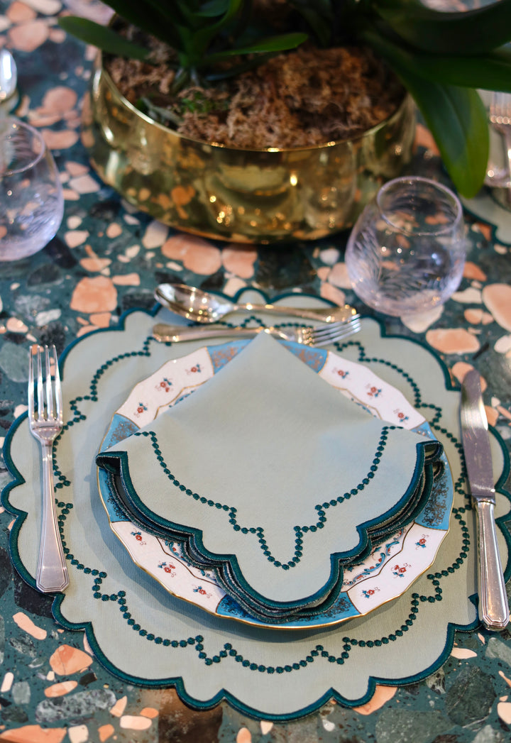 Ana Mint w/ Teal Trim Napkins(Set of 4)