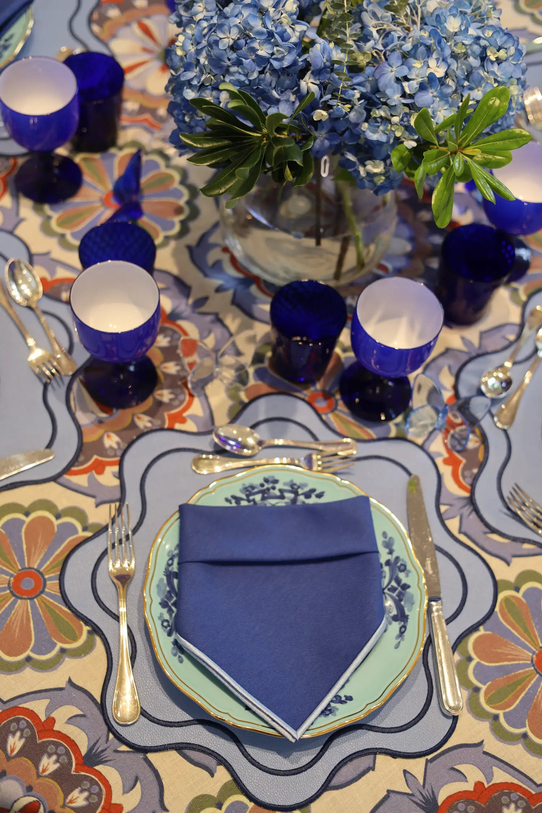 Isabella Blue/Navy Bundle (4 Placemats + 4 Napkins)
