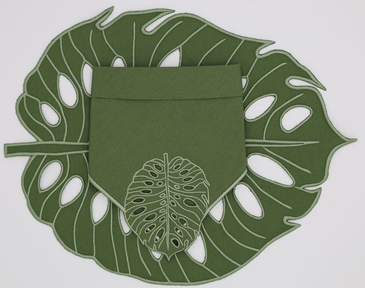 Hojas Green Bundle- Placemats + Napkins + Coasters (Set of 4)