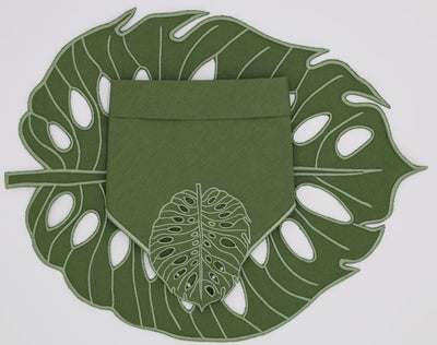 Hojas Green Combo- Placemats + Napkins + Coasters (Set of 4)