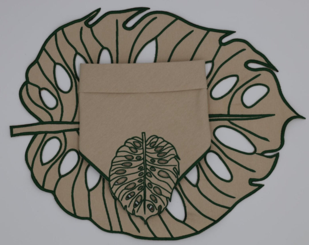 Hojas Beige/Green Bundle- Placemats + Napkins + Coasters (Set of 4)