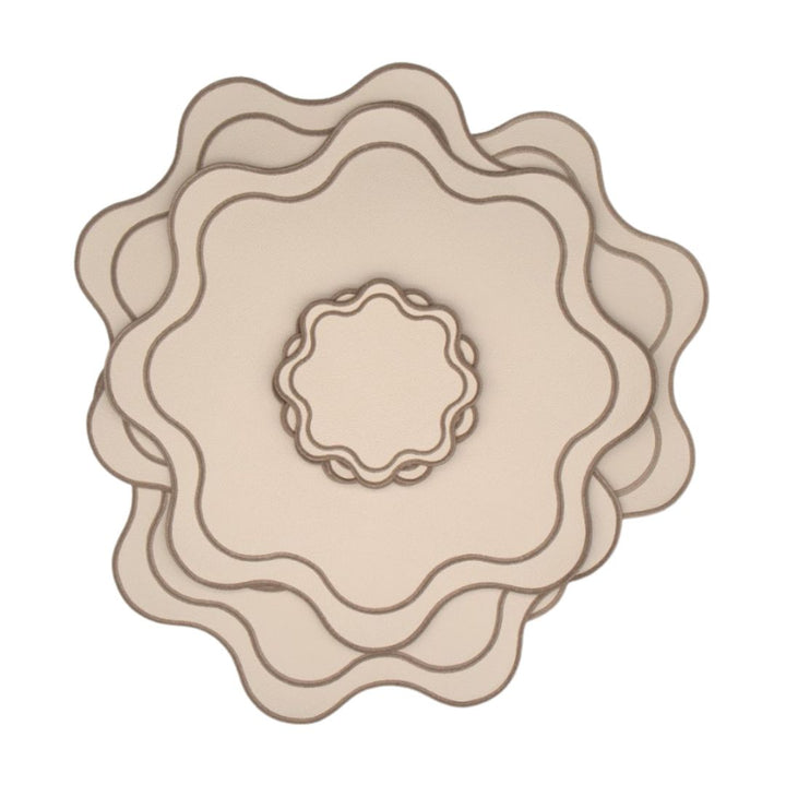 Isabella Reversible Spillproof Placemats + Coasters Bundle – Pistachio & Beige Trim (Set of 4)