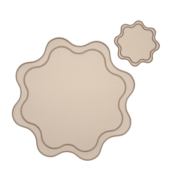 Isabella Reversible Spillproof Placemats + Coasters Bundle – Pistachio & Beige Trim (Set of 4)