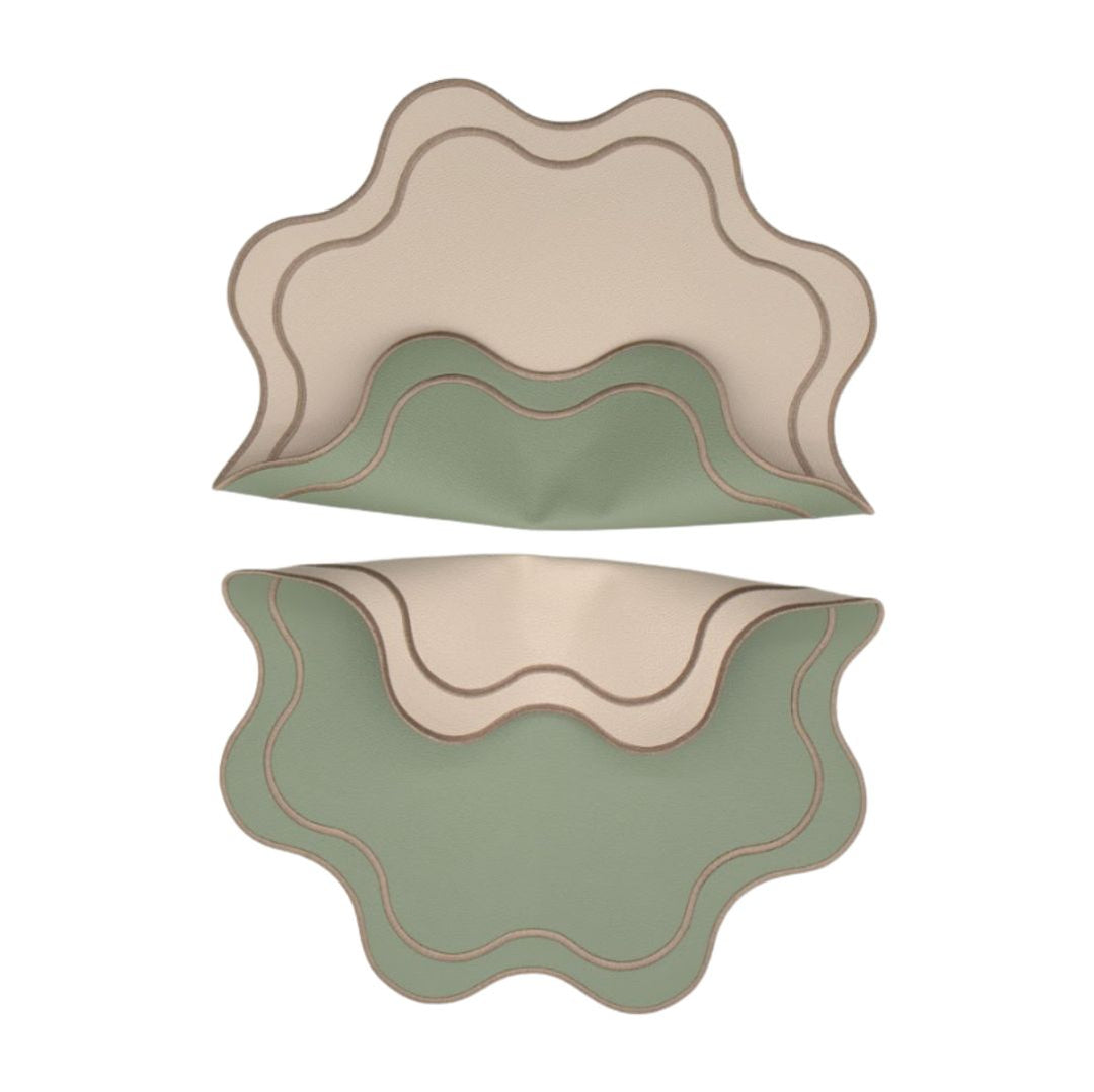 Isabella Reversible Spillproof Placemats + Napkins Bundle – Pistachio & Beige (Set of 4)