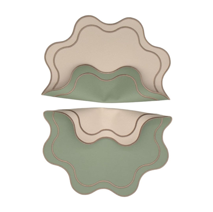 Isabella Reversible Spillproof Placemats + Napkins Bundle – Pistachio & Beige (Set of 4)