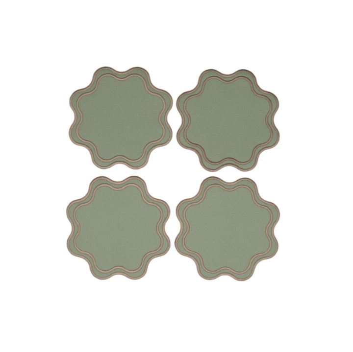 Isabella Reversible Spillproof Placemats + Coasters + Napkins Bundle – Pistachio & Beige Trim (Set of 4)