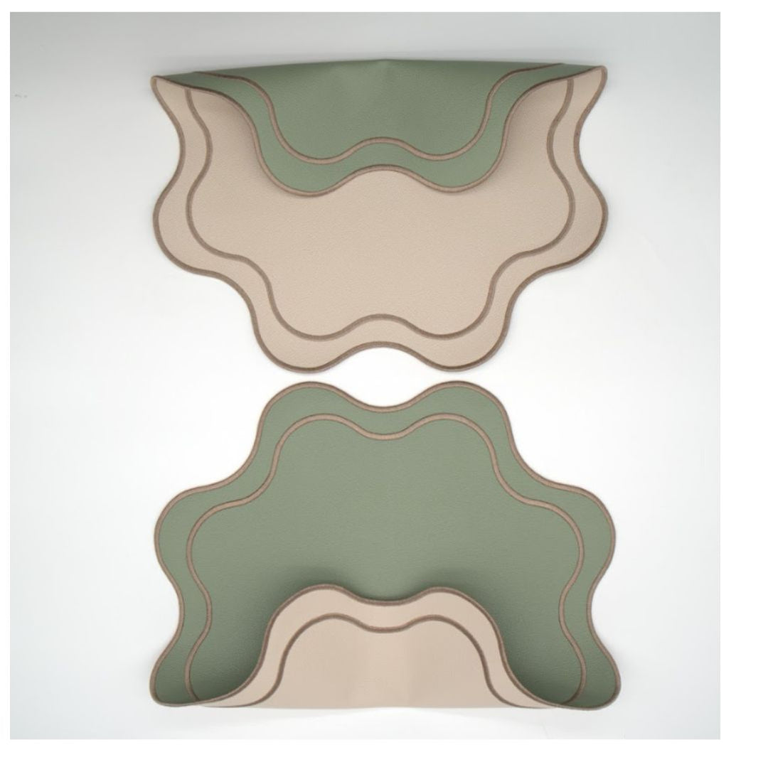 Isabella Reversible Spillproof Placemats + Coasters + Napkins Bundle – Pistachio & Beige Trim (Set of 4)