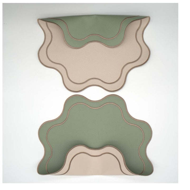 Isabella Reversible Spillproof Placemats + Coasters + Napkins Bundle – Pistachio & Beige Trim (Set of 4)