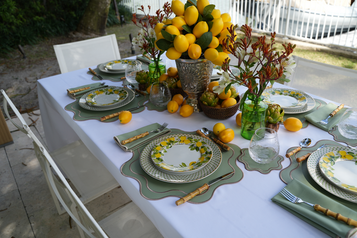 Isabella Reversible Spillproof Placemats + Coasters Bundle – Pistachio & Beige Trim (Set of 4)