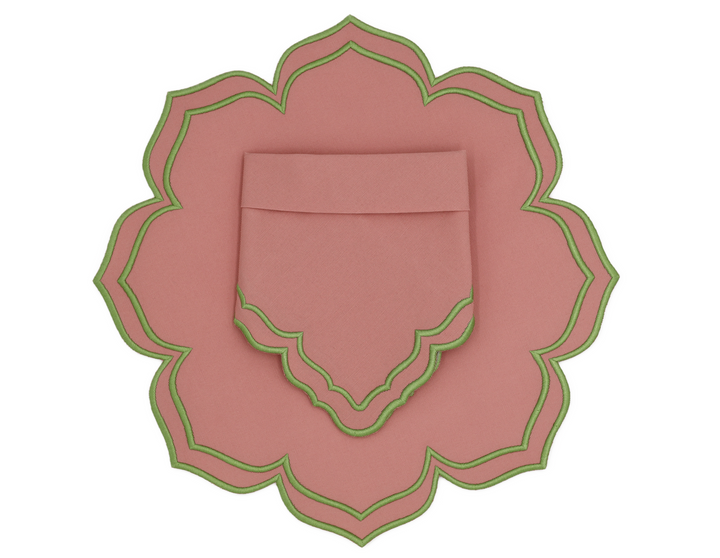 Dalia Placemats Pink/Green Bundle: 4 Napkins + 4 Placemats
