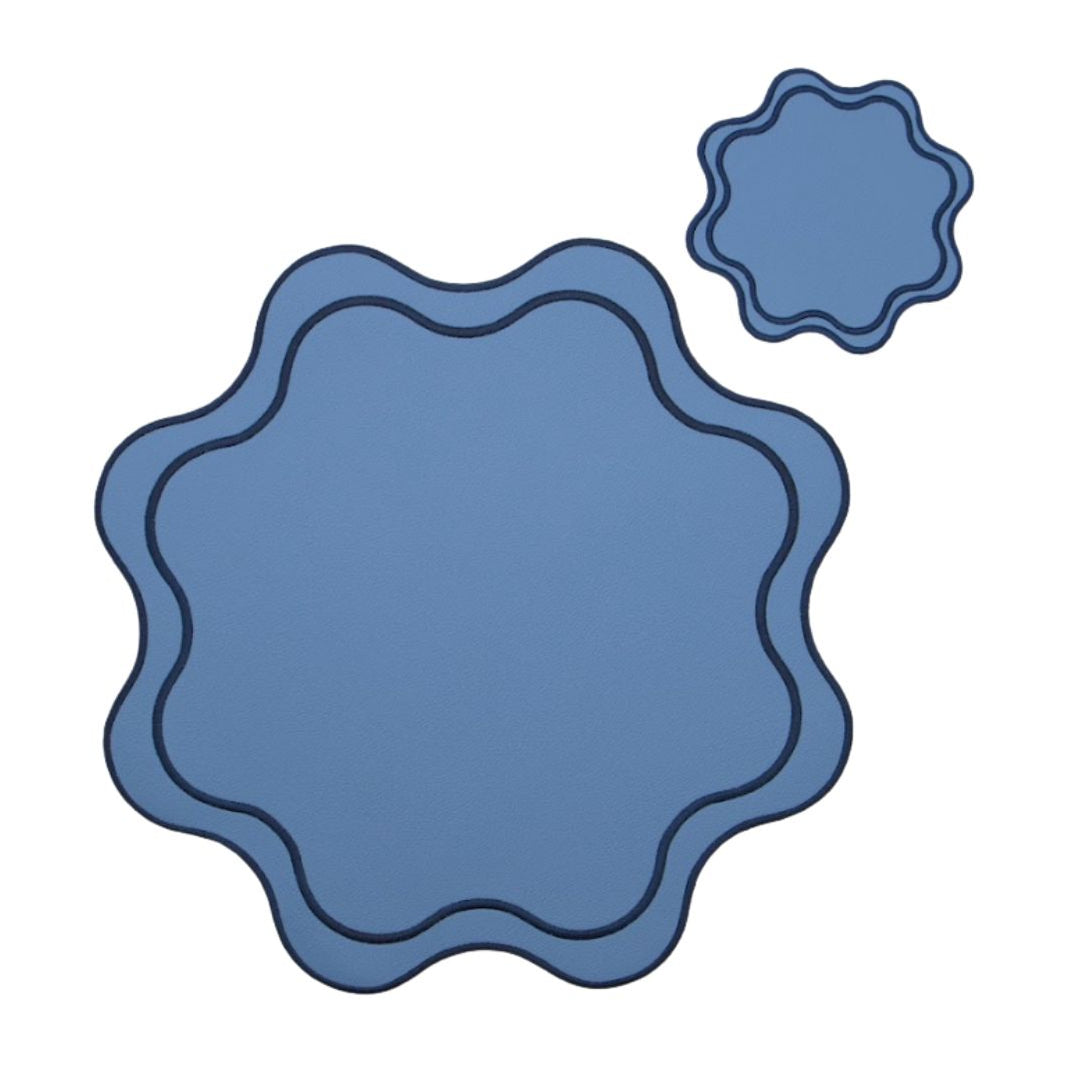 Isabella Reversible Spillproof Placemats + Coasters Bundle – Blue & Navy (Set of 4)