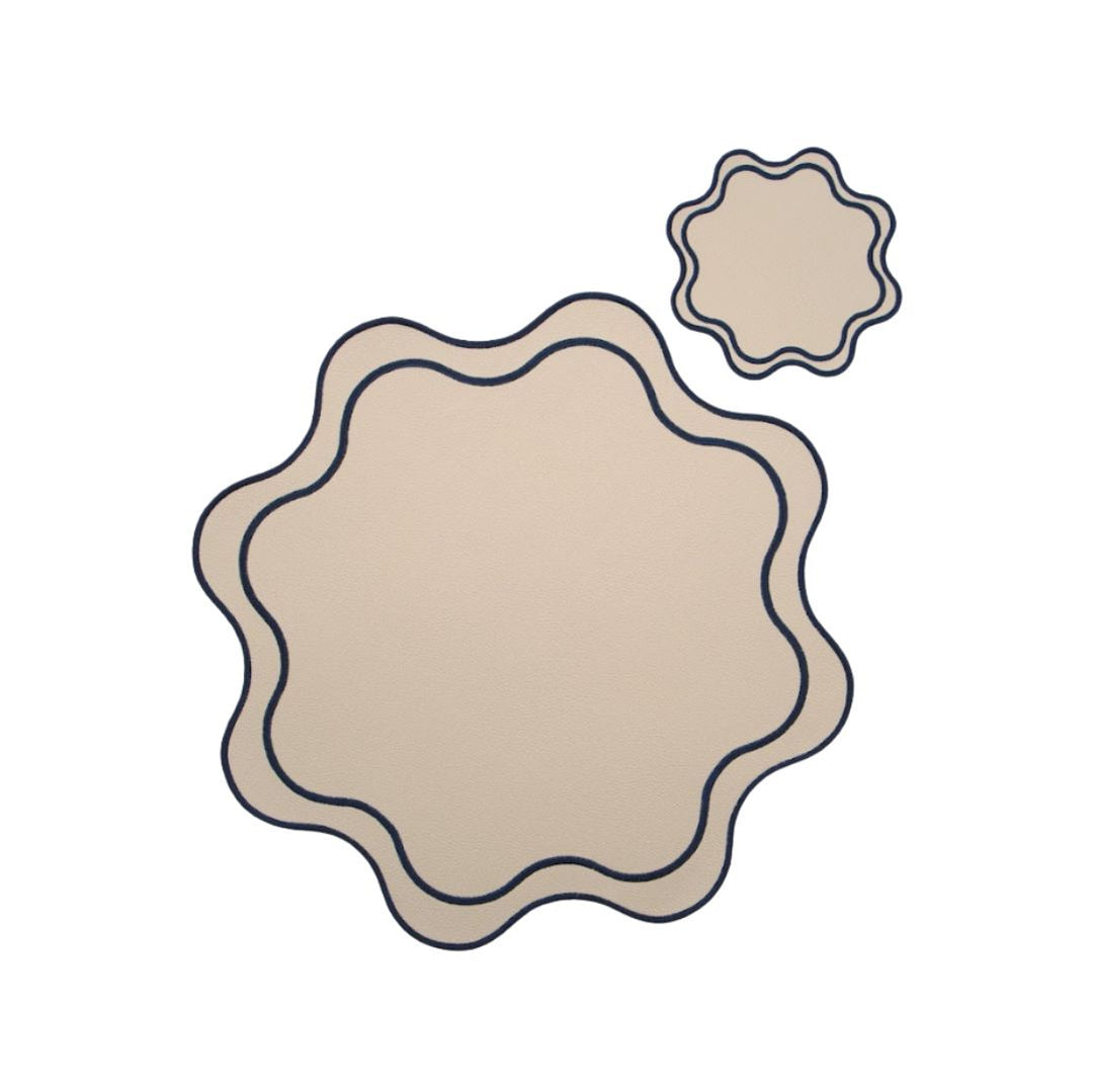 Isabella Reversible Spillproof Placemats + Coasters Bundle – Blue & Navy (Set of 4)