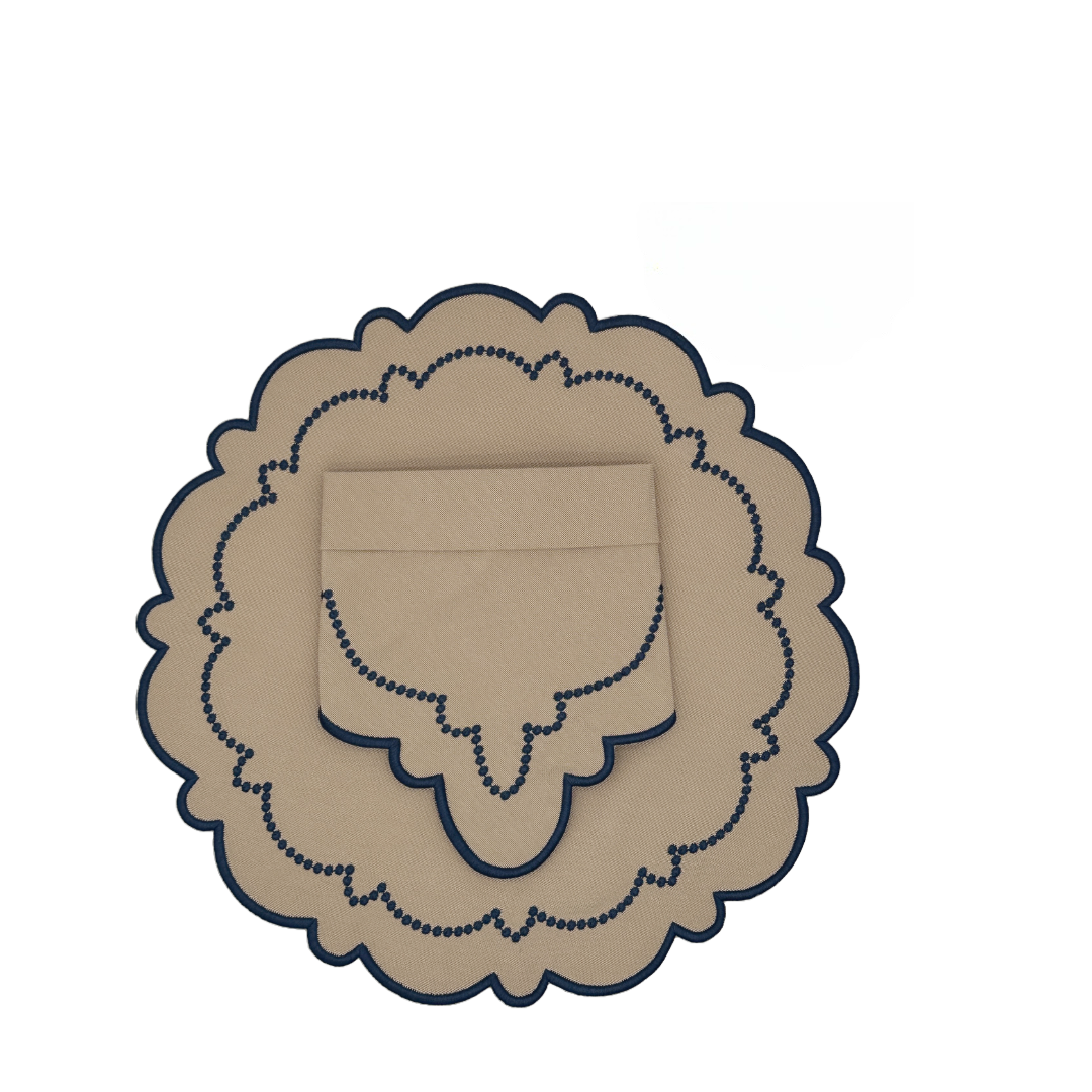 Ana Beige w/ Navy Trim Bundle(4 Placemats + 4 Napkins)