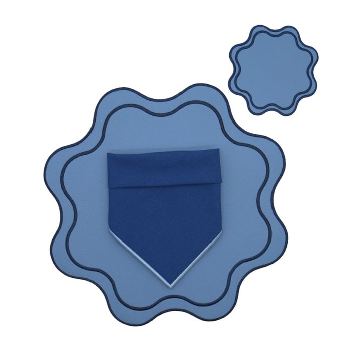 Isabella Reversible Spillproof Placemats + Coasters+ Napkins Bundle – Blue & Navy (Set of 4)