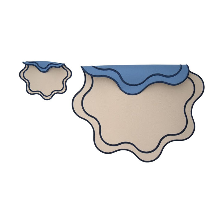 Isabella Reversible Spillproof Placemats + Coasters Bundle – Blue & Navy (Set of 4)