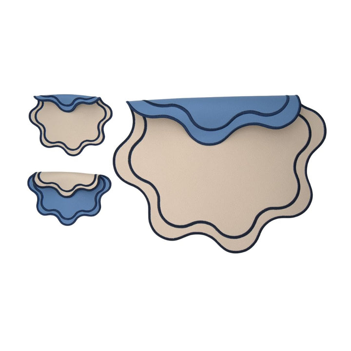Isabella Reversible Spillproof Placemats + Coasters Bundle – Blue & Navy (Set of 4)