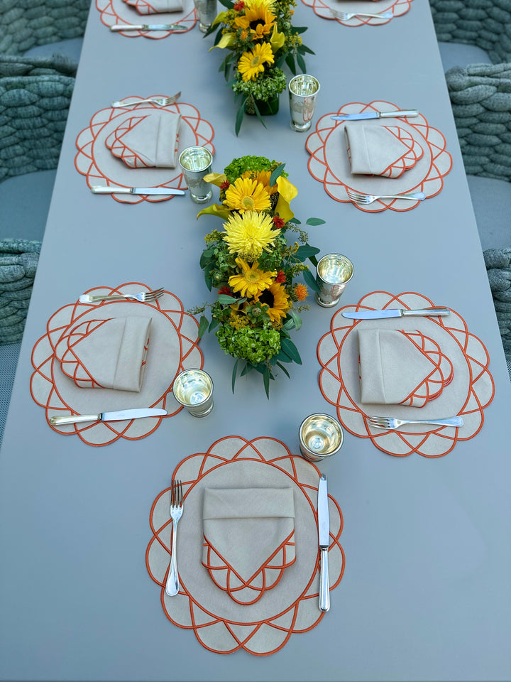 Elisa Napkins Beige w/ Orange Trim (Set of 4)