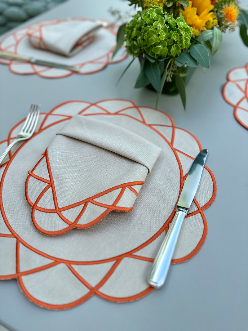 Elisa Placemats Beige w/ Orange Trim (Set of 4)