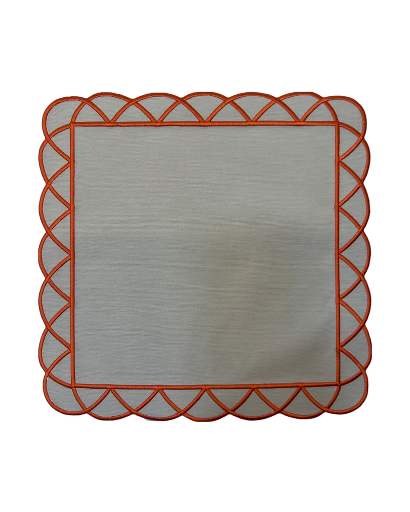 Elisa Napkins Beige w/ Orange Trim Combo: 4 Napkins + 4 Placemats + 4 Coasters