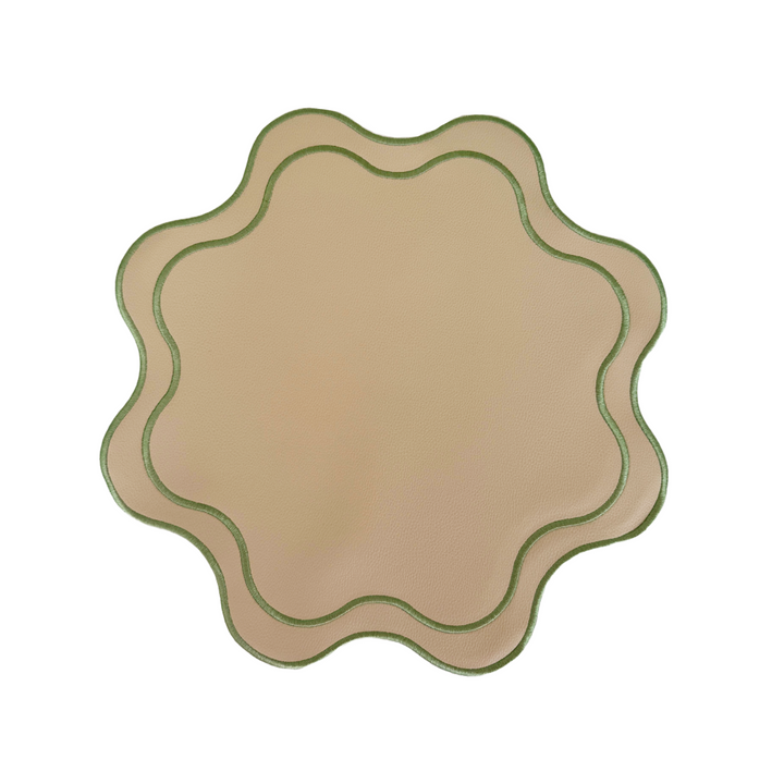 Isabella Beige w/ Green Trim Spillproof Placemats (Set of 4)