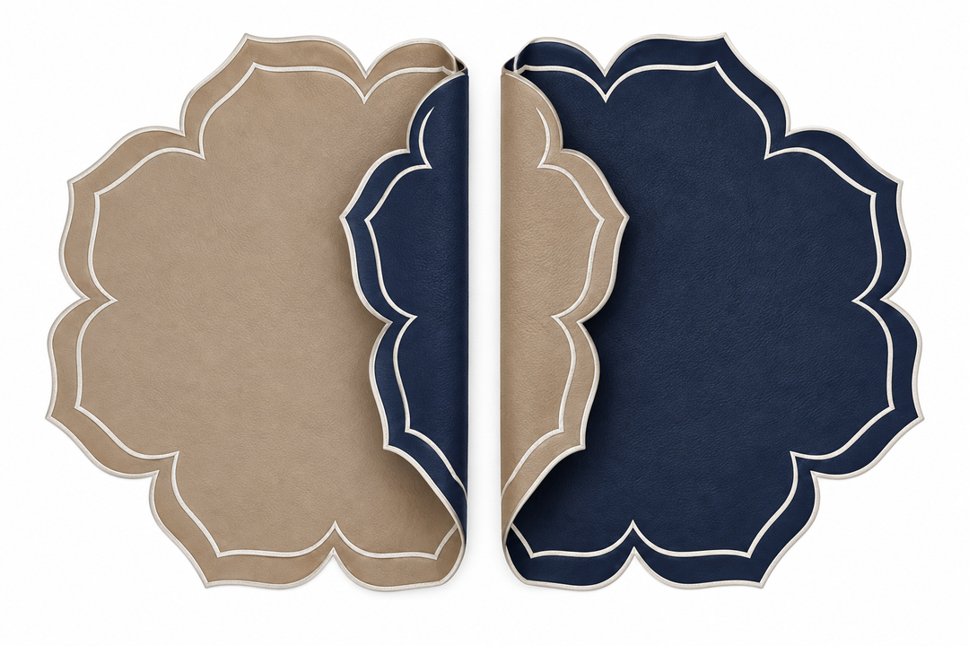 Dalia Reversible Spillproof Placemats + Coasters Bundle – Beige & Navy (Set of 4)