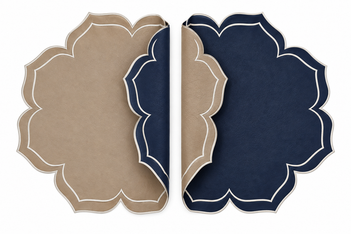 Dalia Reversible Spillproof Placemats + Coasters Bundle – Beige & Navy (Set of 4)