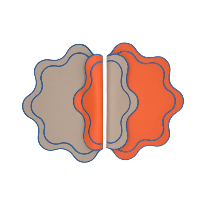 Isabella Reversible Spillproof Placemats – Orange & Blue Trim (Set of 4)