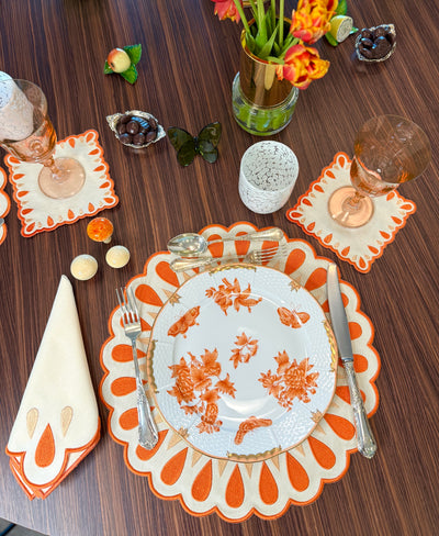 Manuela Cocktail Napkins Ivory/Orange (Set of 4)