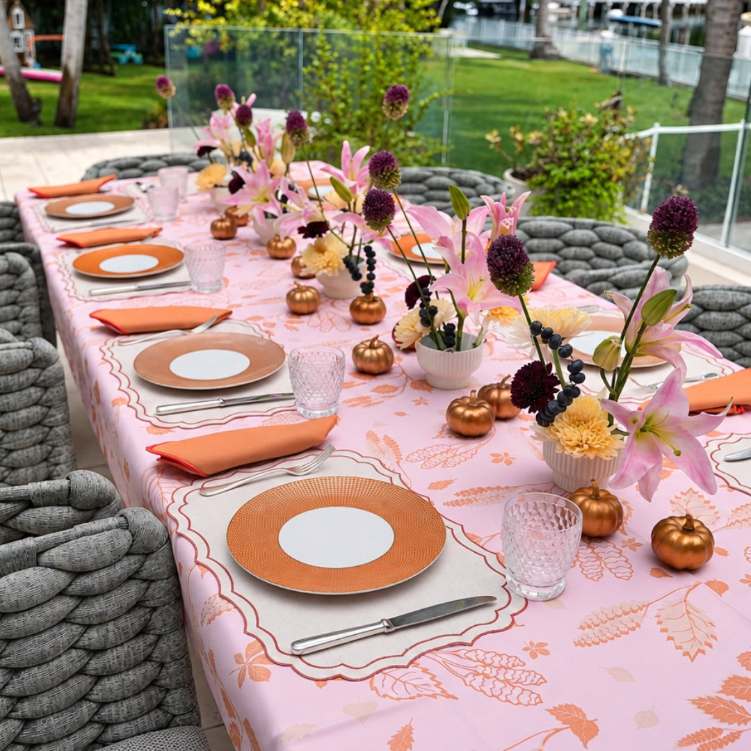 Fernanda Spillproof Linen Placemats- Blush w/ Coral Trim (Set of 4)