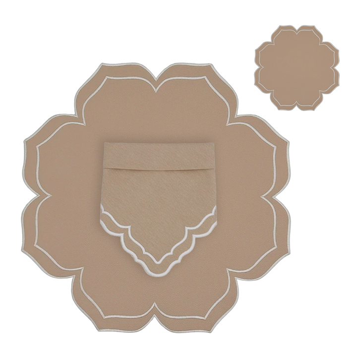 Dalia Reversible Spillproof Placemats + Napkins + Coasters  Bundle – Beige & Navy (Set of 4)