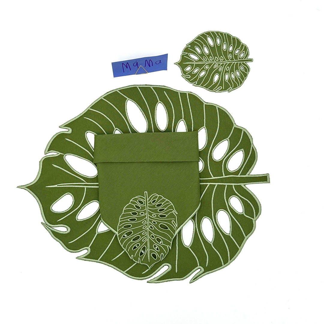 Hojas Green Bundle- Placemats + Napkins + Coasters (Set of 4)
