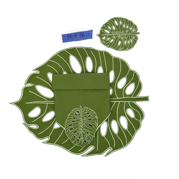 Hojas Green Bundle- Placemats + Napkins + Coasters (Set of 4)