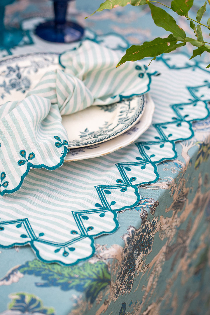 Gabriela Spillproof Cotton Placemats- Teal Stripes (Set of 4)