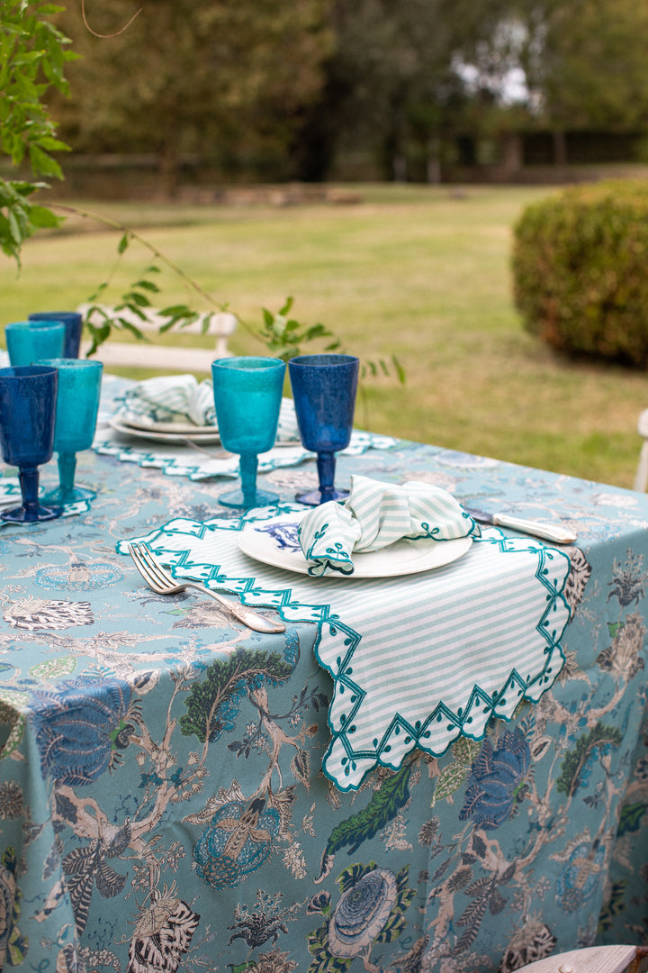 Gabriela Spillproof Cotton Placemats- Teal Stripes (Set of 4)
