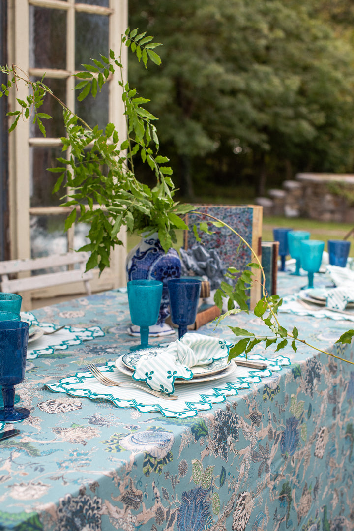 Gabriela Spillproof Cotton Placemats- Teal Stripes (Set of 4)