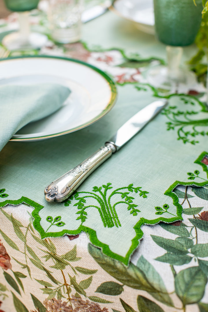 Valentina Spillproof Linen Placemats- Blue w/ Green Trim (Set of 4)
