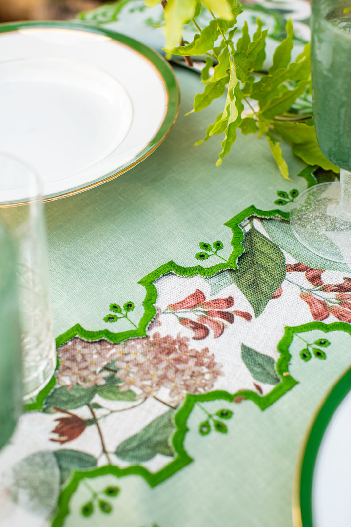 Valentina Linen Napkins- Blue w/ Green Trim (Set of 4)
