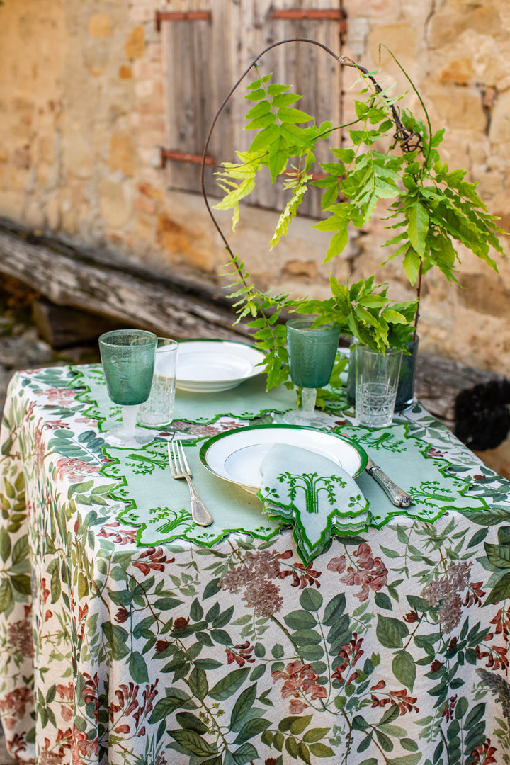 Valentina Linen Napkins- Blue w/ Green Trim (Set of 4)