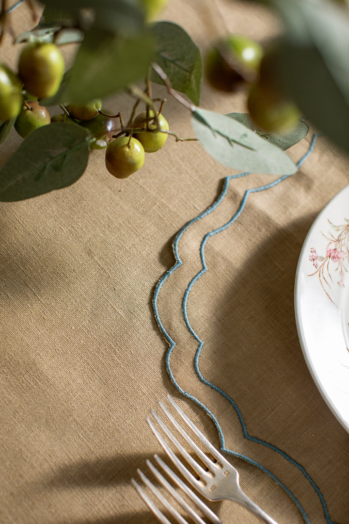 Fernanda Spillproof Linen Placemats- Yellow w/ Blue Trim (Set of 4)