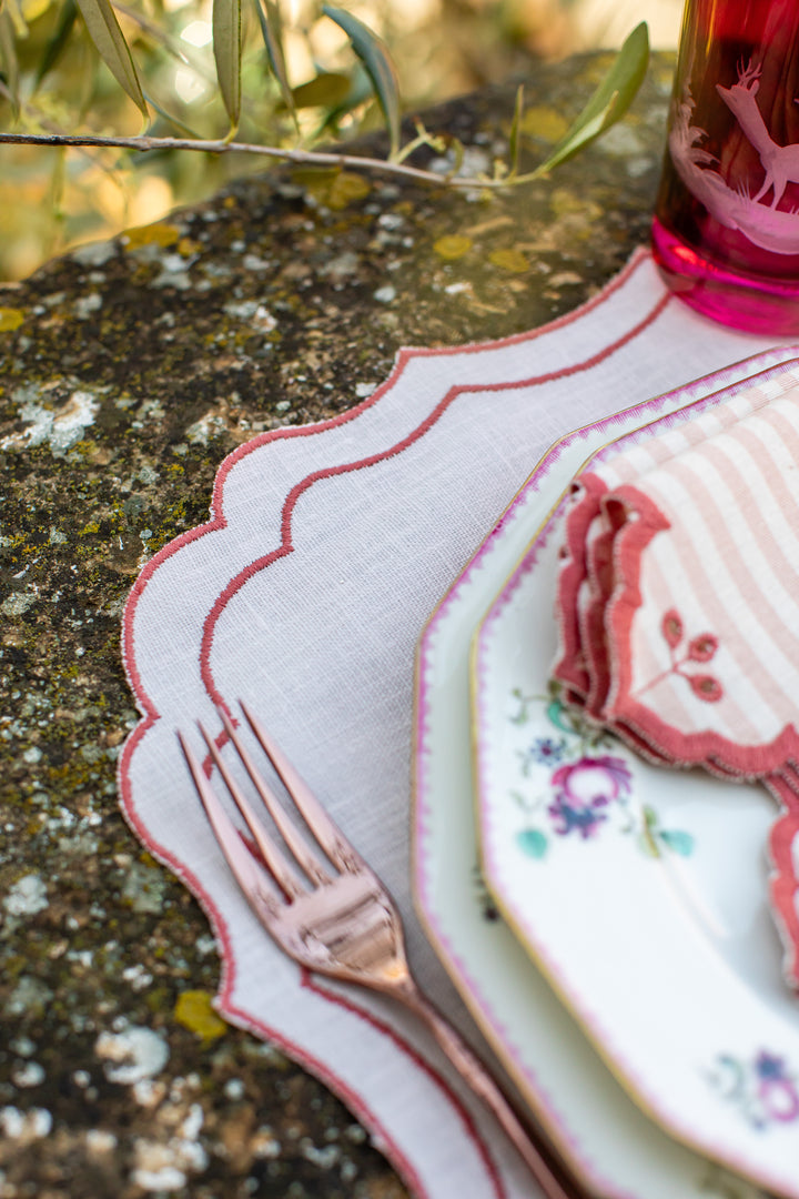 Fernanda Spillproof Linen Placemats- Blush w/ Coral Trim (Set of 4)