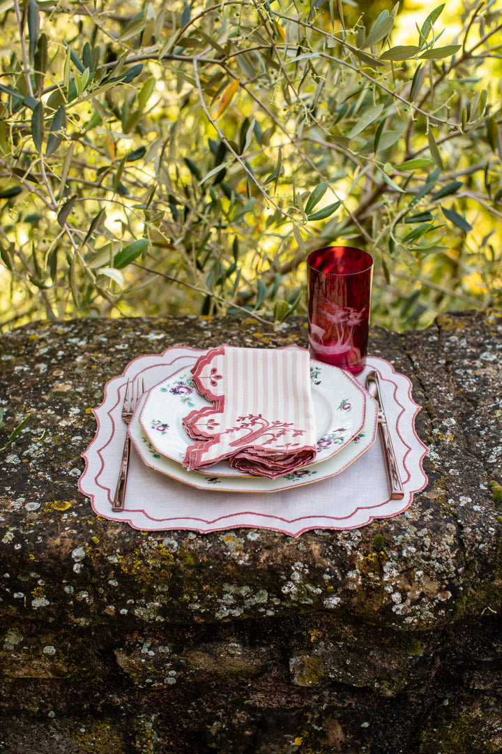 Fernanda Spillproof Linen Placemats- Blush w/ Coral Trim (Set of 4)