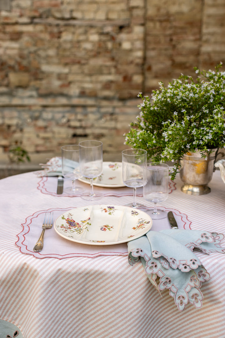 Fernanda Spillproof Linen Placemats- Blush w/ Coral Trim (Set of 4)