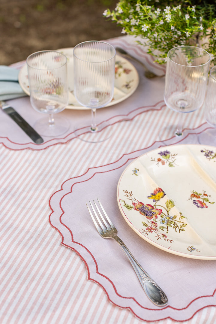 Fernanda Spillproof Linen Placemats- Blush w/ Coral Trim (Set of 4)